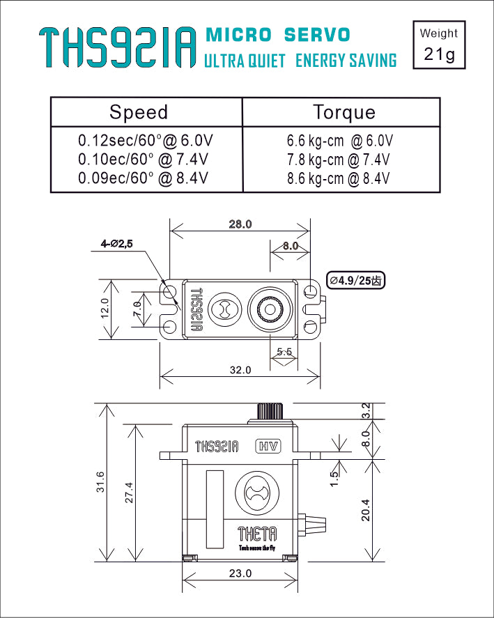 THETA THS921A HV Micro Coreless Servo