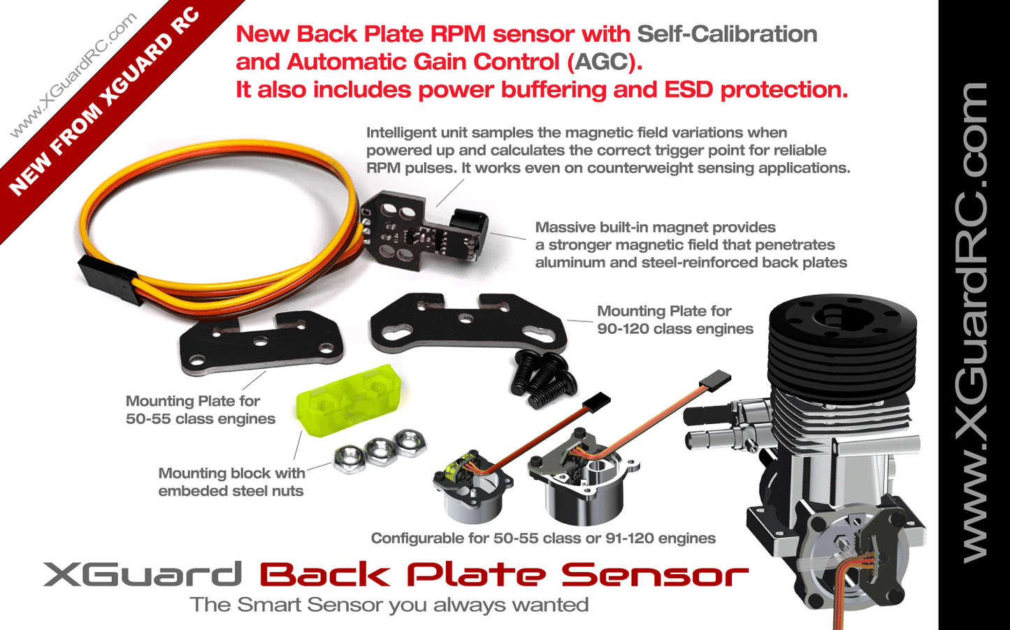 V2 XGuard RC Back Plate Self Calibrating RPM Sensor with AGC